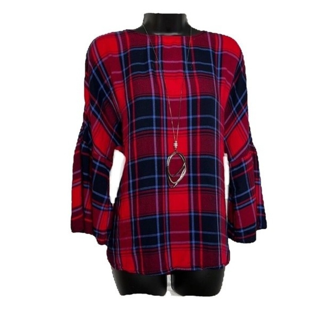 Como Vintage Long Sleeve Red and Black Plaid Top Size Medium